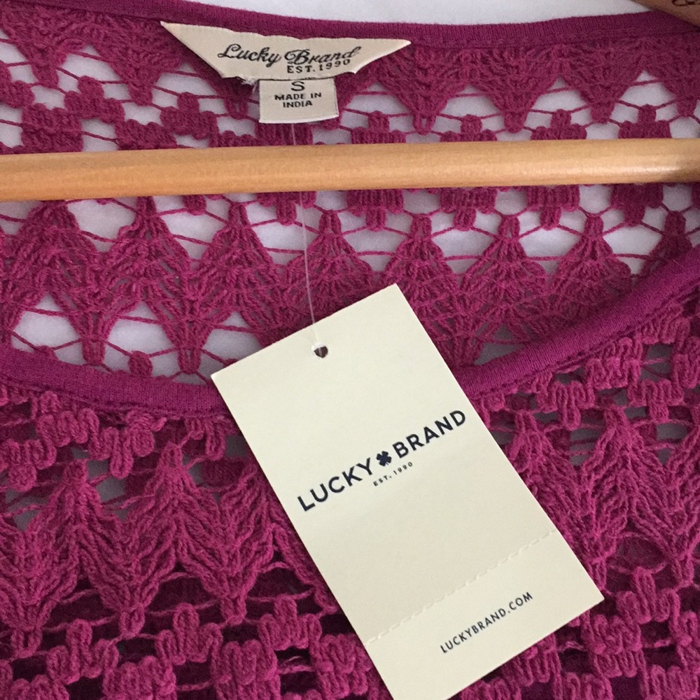 SOLD Lucky Brand NWT Pink Summer Crocheted Top - Picture 3 of 7